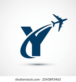 Alphabet Y with aero plane. Travel icon. Aviation logo sign, Flying symbol. Flight icon