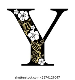 Alphabet Y flower font made of paint floral. Luxury design. Sweet collection for wedding invites decoration card and other concept ideas. For logo, cards, branding, etc