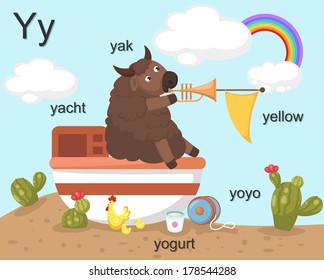 Alphabet Y letter,yak,yacht,yogurt,yoyo,yellow.vector