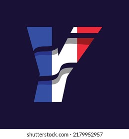 Alphabet Y logo design vector template illustration with flag of France