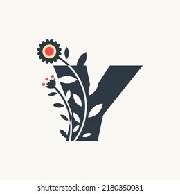 Ilustración vectorial del diseño del logotipo de Alphabet Y con flores