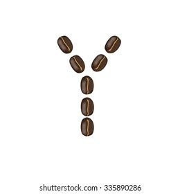 Alphabet "Y" made of roasted coffee bean, isolated  