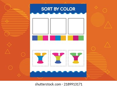 Alphabet Y sorts by color for kids. Good for school and kindergarten projects