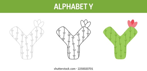 Alphabet Y tracing and coloring worksheet for kids