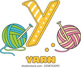 Alphabet Y - Yarn: A colorful and playful illustration for preschool and kindergarten kids. Ideal for early learning and alphabet education concepts