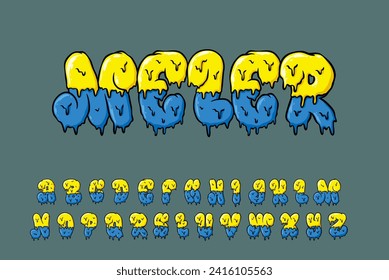 Alphabet Yellow Blue Fat Graffiti Font Type Vector