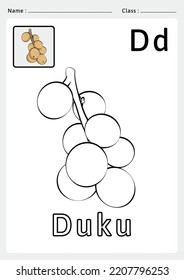 Alphabet A to Z Coloring book - Exercises for kids - vector illustrations and lines. Coloring Duku for the alphabet D