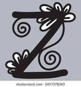 Alphabet Z. Floral Ornamental Alphabet, Initial Letter Z. Education and fun for kids.