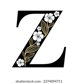 Alphabet Z flower font made of paint floral. Luxury design. Sweet collection for wedding invites decoration card and other concept ideas. For logo, cards, branding, etc. vector illustration