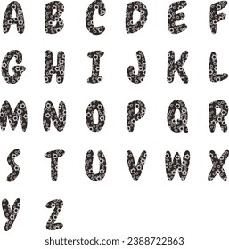 Alphabet from A - Z, illustrated with bullet holes.