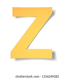 alphabet Z letter 3d carved from paper with soft shadow.Vector origami yellow-gold .