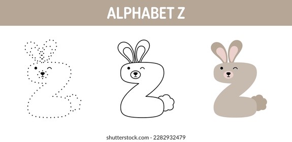 Alphabet Z tracing and coloring worksheet for kids