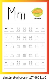 Alphabet A - Z. Writing practice. Tracing letter. Exercises for kids.
