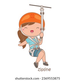 Alphabet Z For Zipline Vocabulary School Lesson Cartoon Illustration vector Clipart Sticker