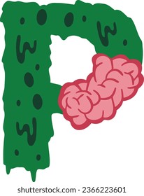 an alphabet with a zombie brain theme