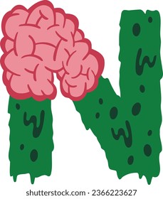 an alphabet with a zombie brain theme