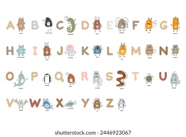 alphabet zoo  vector illustration set