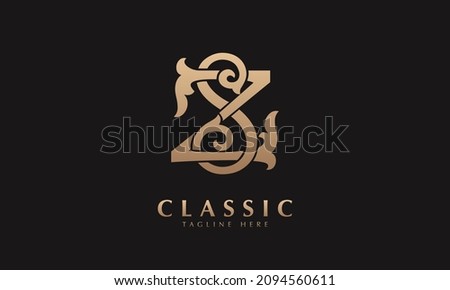 Alphabet ZS or SZ illustration monogram vector logo template in silver color and black background Stock fotó © 