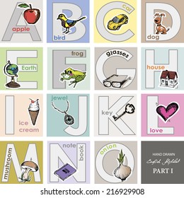 Alphabet.Cute design.Vector illustration.Part 1.