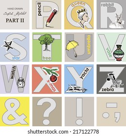 Alphabet.Cute design.Vector illustration.Part 2.