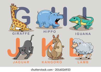 alphabeth animal cute education g-l vector