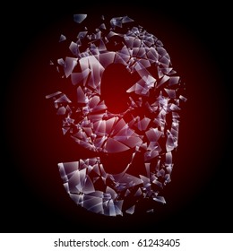 Alphabetic characters of broken glass. Sensitive to the background. Character 9