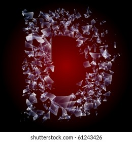 Alphabetic characters of broken glass. Sensitive to the background. Character d