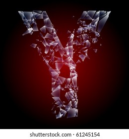Alphabetic characters of broken glass. Sensitive to the background. Character  y