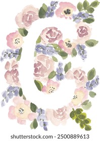 Alphabetic flower frame watercolor illustration clipart design vector