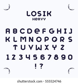 Alphabetic fonts and numbers isolated on white backgroud. Vector illustration. Losik Heavy font.
