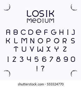 Alphabetic fonts and numbers isolated on white backgroud. Vector illustration. Losik Medium font.
