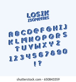 Alphabetic fonts and numbers isolated on white backgroud. Vector illustration. Losik isometric font.