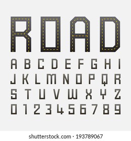 alphabetic fonts and numbers with road style