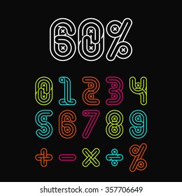Alphabetic fonts Numbers set. Mono lines style