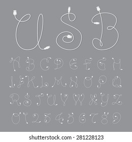 alphabetic fonts and numbers with usb style