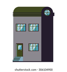 Alphabetic house. Handmade font with flat style illustration
