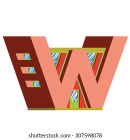 Alphabetic house. Handmade font with flat style illustration