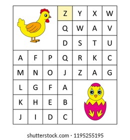 Alphabetic labyrinth, puzzle. worksheet. Learning a letters. Task - Go from the letter Z to the letter A, and coloring page. Learning alphabet. worksheet for preschool children, kids. 