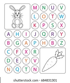 Alphabetic labyrinth, puzzle. worksheet. Learning a letters. Task - Go from the letter A to the letter Z, and coloring page. Learning alphabet. worksheet for preschool children, kids