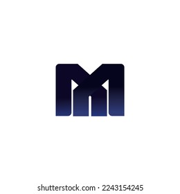 alphabetic logo letter m black with blue radiation with transparent background