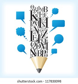 alphabetic pencil with speech bubble