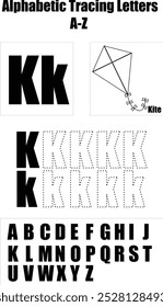 alphabetic tracing letters from A to Z of letter K.