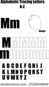 alphabetic tracing letters from A to Z of letter M.