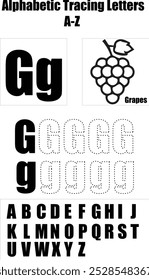 alphabetic tracing letters from A to Z of letter G.