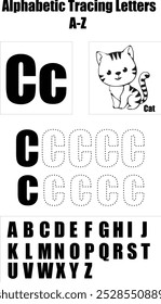 letras de traçado alfabético de A a Z da letra C.