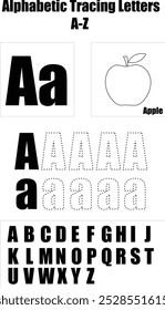 alphabetic tracing letters from A to Z of letter A.