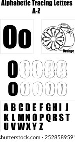 alphabetic tracing letters from A to Z of letter O.