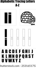 alphabetic tracing letters from A to Z of letter I.