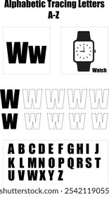 alphabetic tracing letters from A to Z of letter W.
