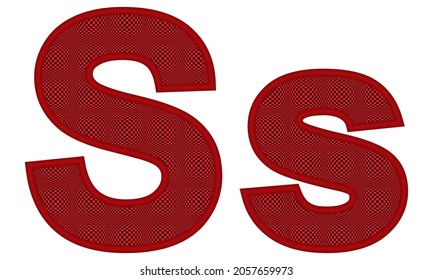 Alphabetic Uppercase And Lowercase Letters Of S With Square Pattern Vector Illustration. Red Letter S Uppercase And Lowercase Isolated On White Background
